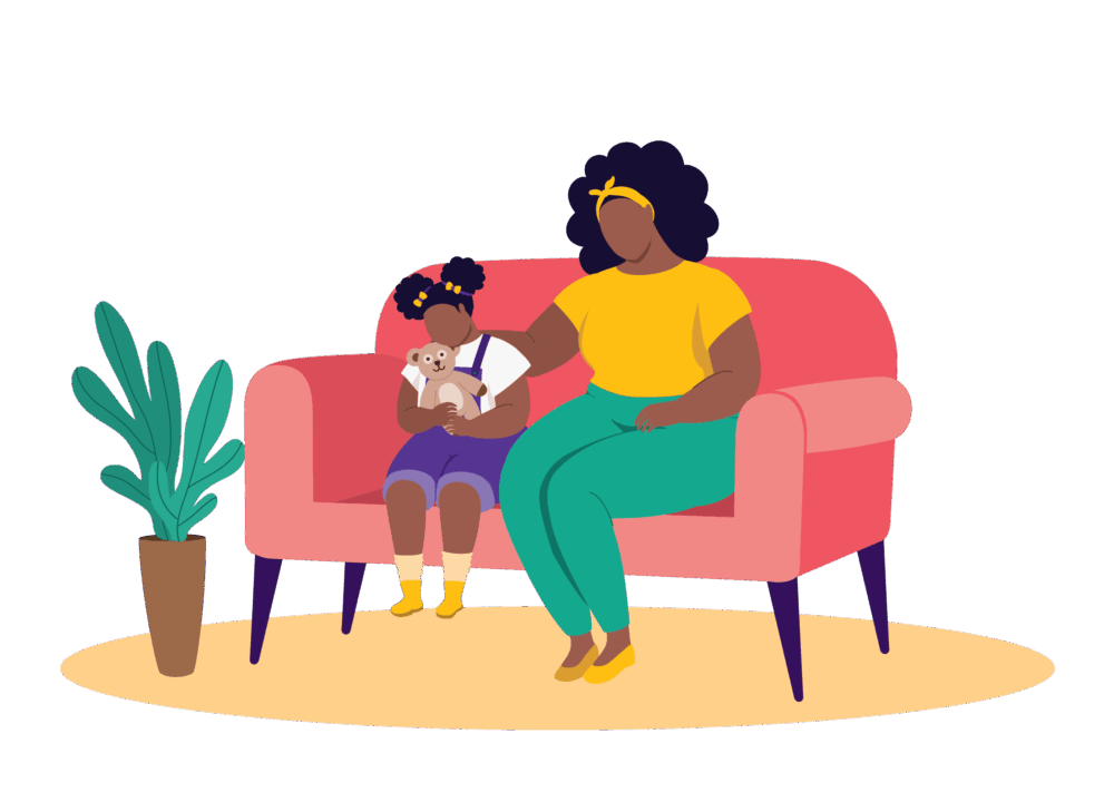 Mother and daughter on a couch for therapy for Children and Adolescents in Miami