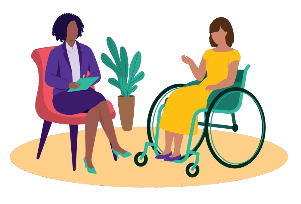 Woman in a wheelchair having therapy for medical issues in Miami