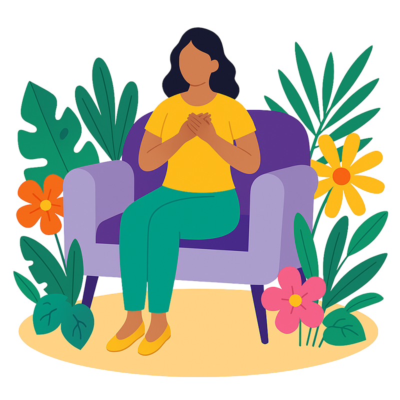 Woman on a chair reclaiming life after therapy with medical issues