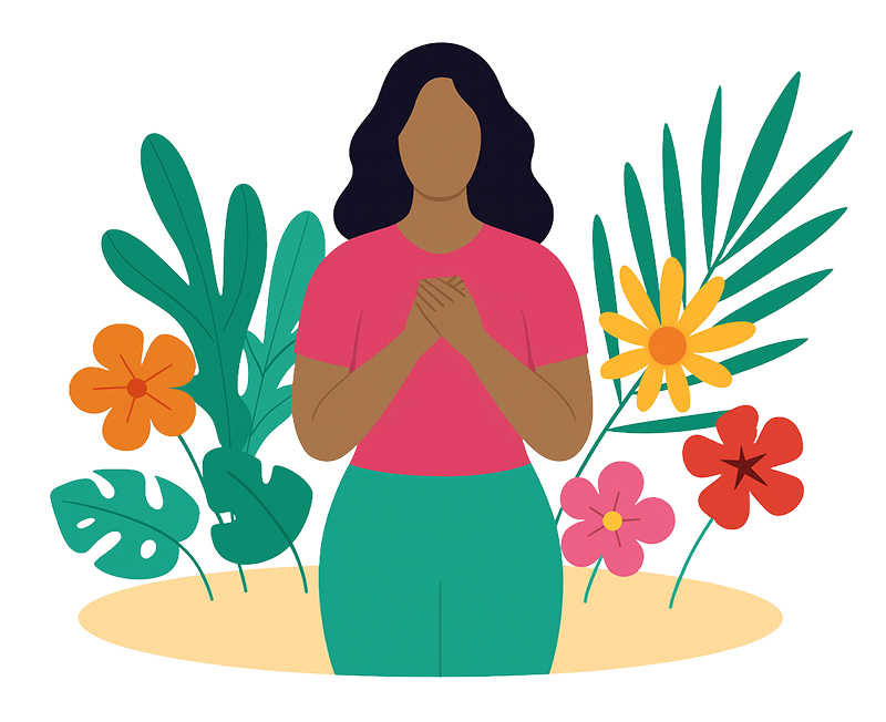 Woman with hands on heart healing after trauma therapy